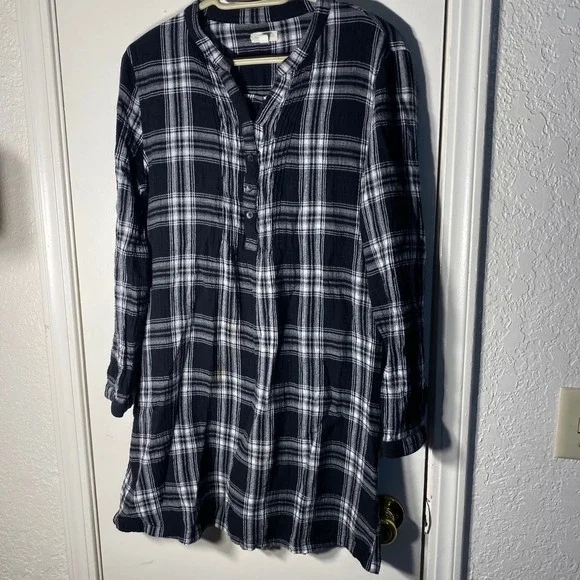 Garnet Hill Black White Plaid Organic Cotton Tunic Dress 08 - Picture 2 of 7